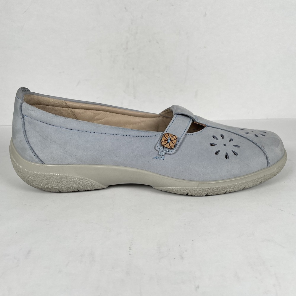 Hotter Nirvana Shoes Womens Size 8 Blue Leather Comfort Floral Cutout Loafers